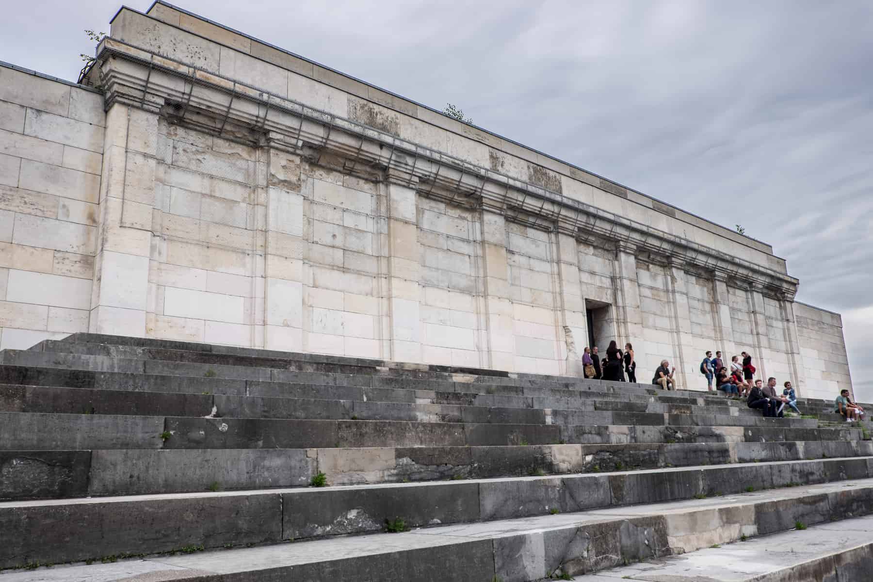 Main white stone clad building and staging steps of the Zeppelin Field Nazi Rally Grounds site in Nuremberg