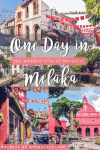The pink building and Chinese lantern lined streets of Melaka, Malaysia