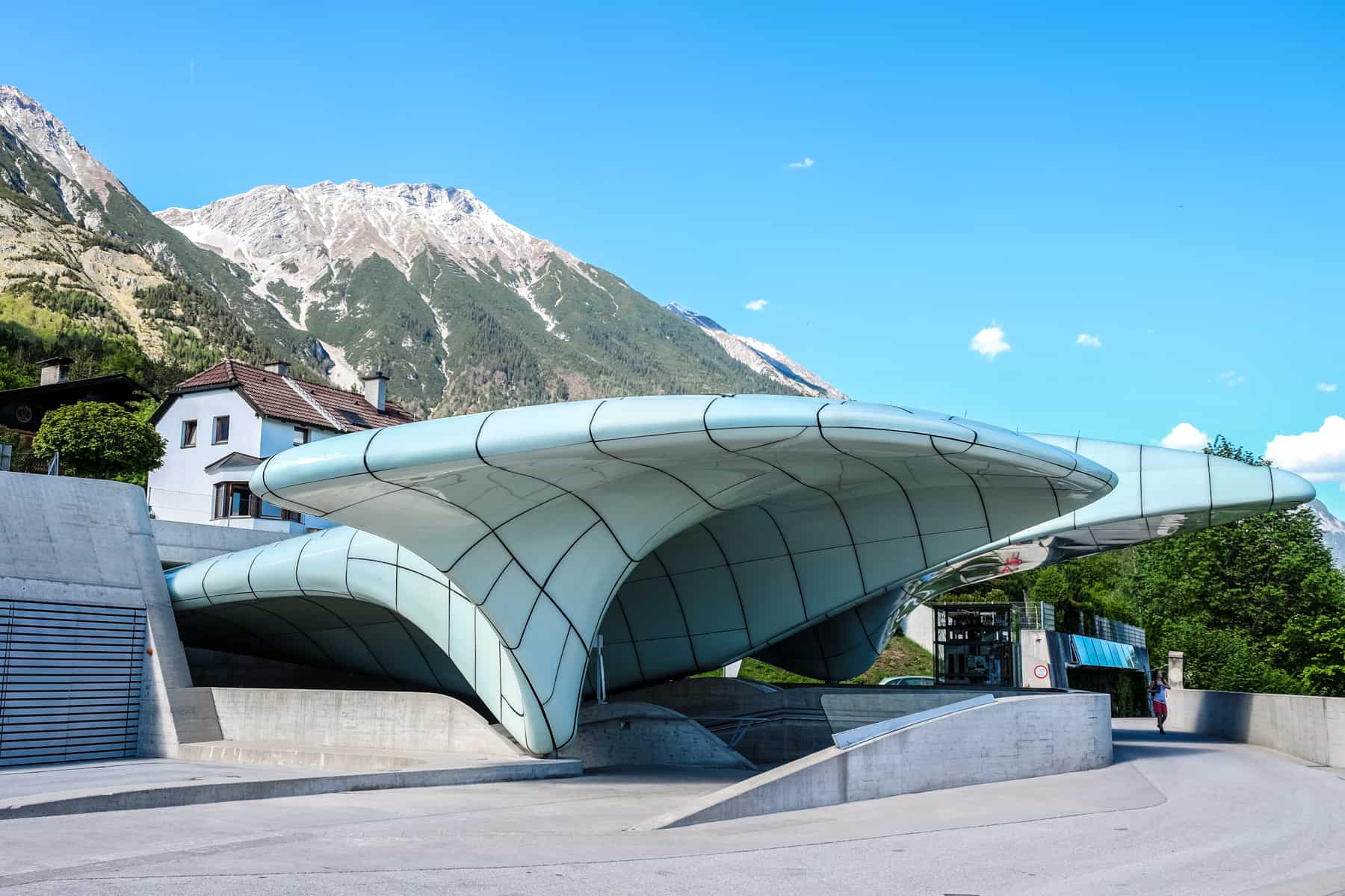 Avant-garde modern design of one of the three main Nordkettenbahnen cable car stations in Innsbruck, Austria