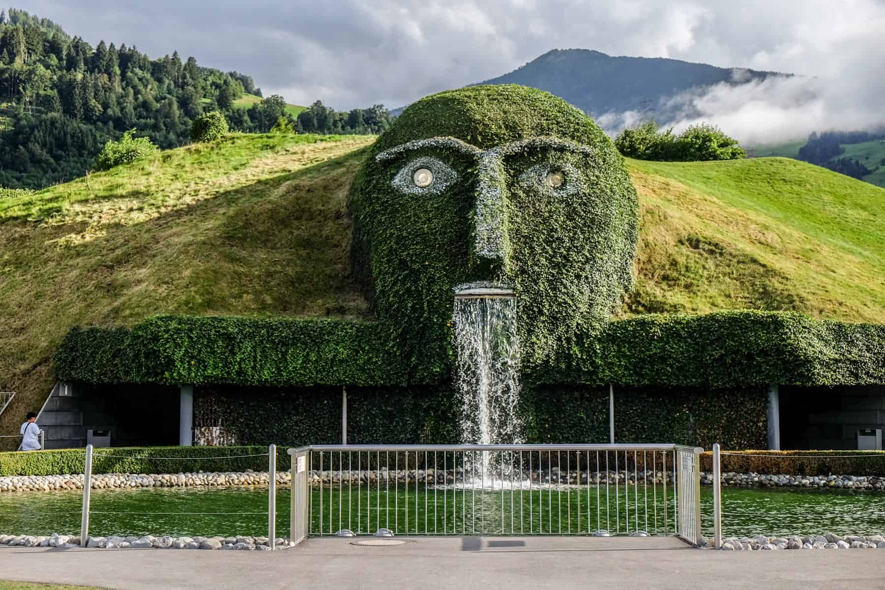 The manicured grass face of the Swarovski Crystal Worlds in Innsbruck, Austria