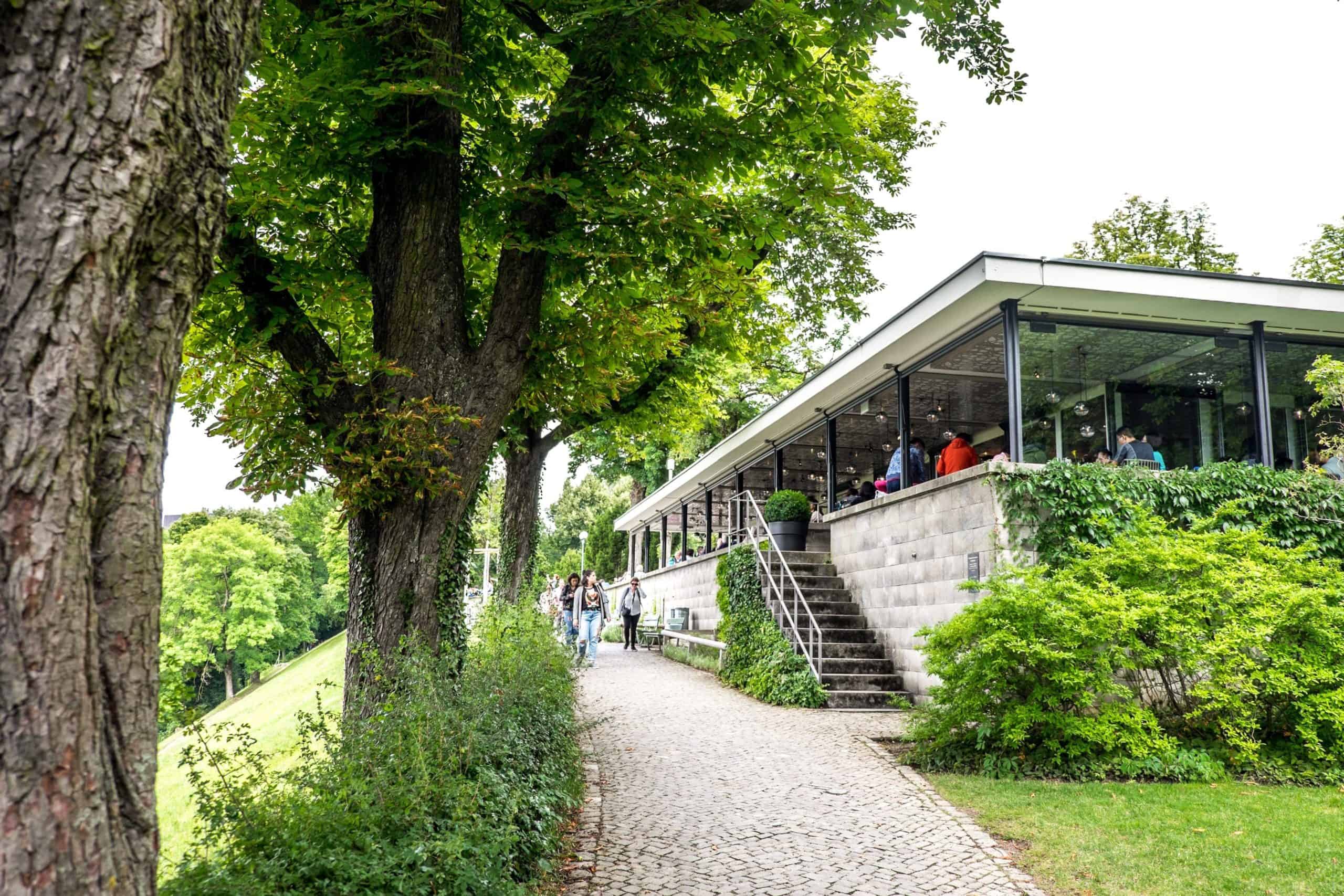 Exterior of the Restaurant Rosegarten in the elevated Rose Garden in Bern city