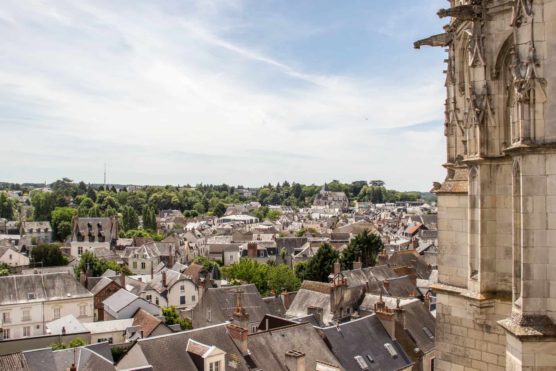 View of the rectangular houses of Amboise from the ramparts of Château Royal d'Amboise in the Loire Valley.