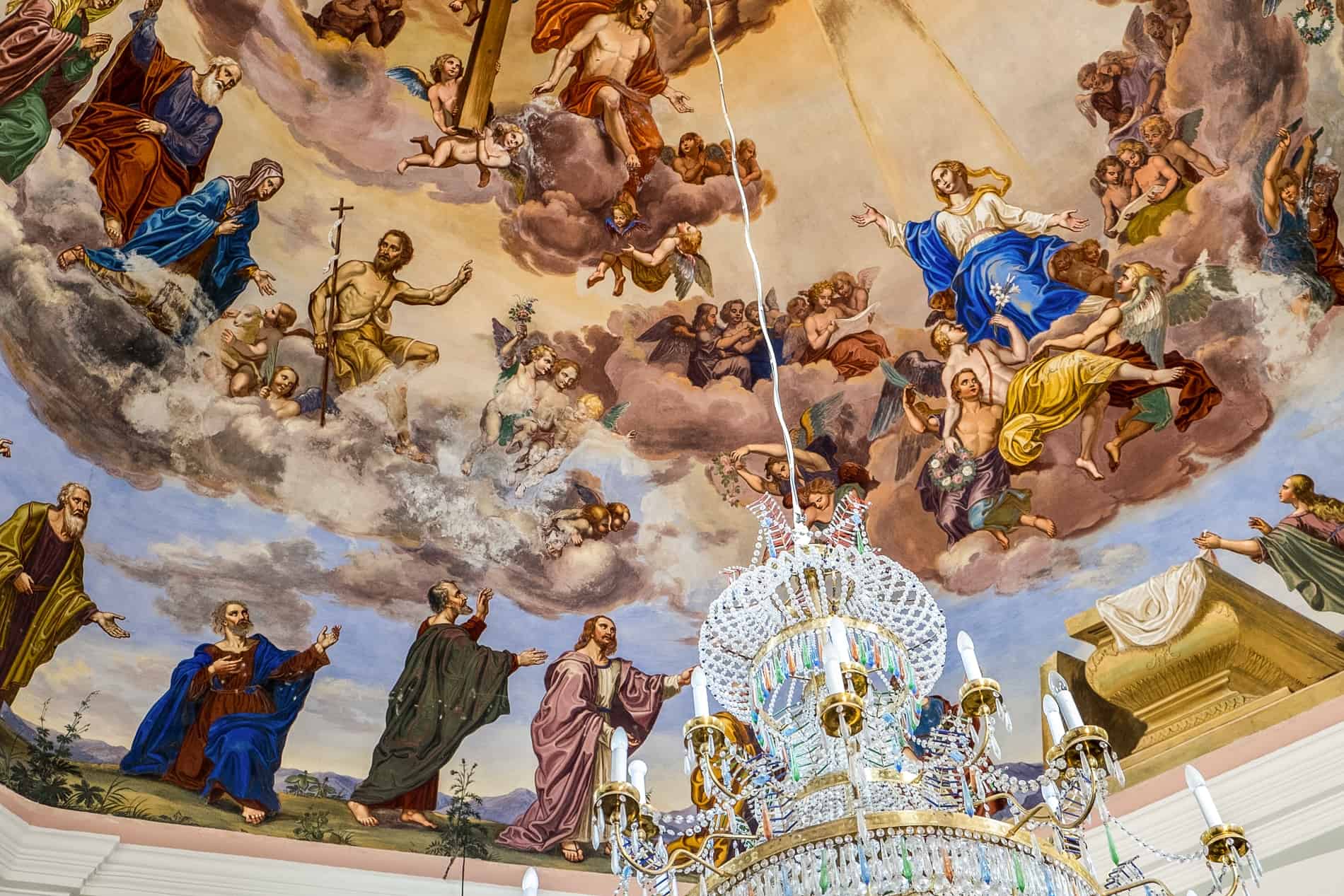 Biblical frescos on the ceiling of Smarna Gorna church on Smarna Gora Mountain, Slovenia.