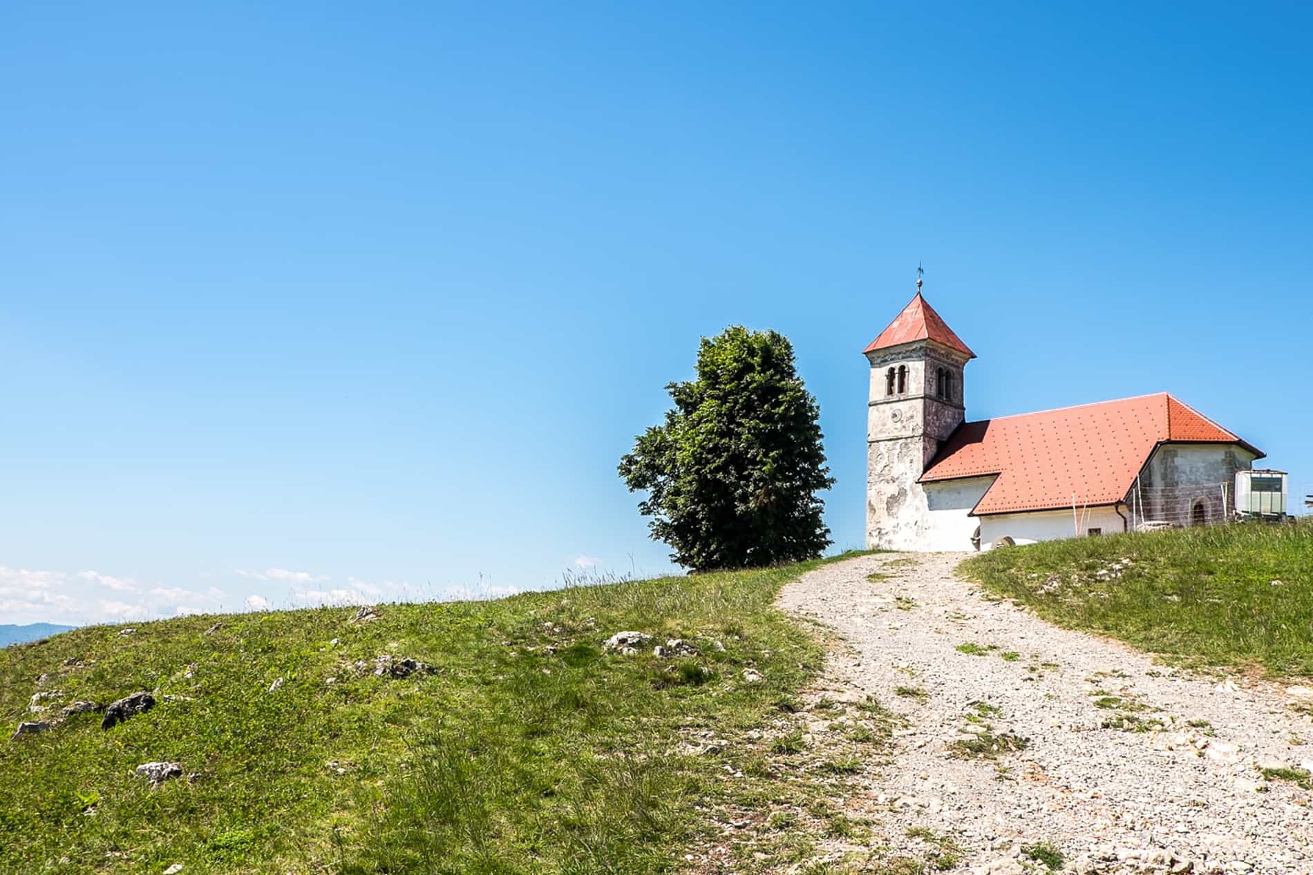 The small church on the top of St. Ana Hill near Ljubljana, Slovenia.