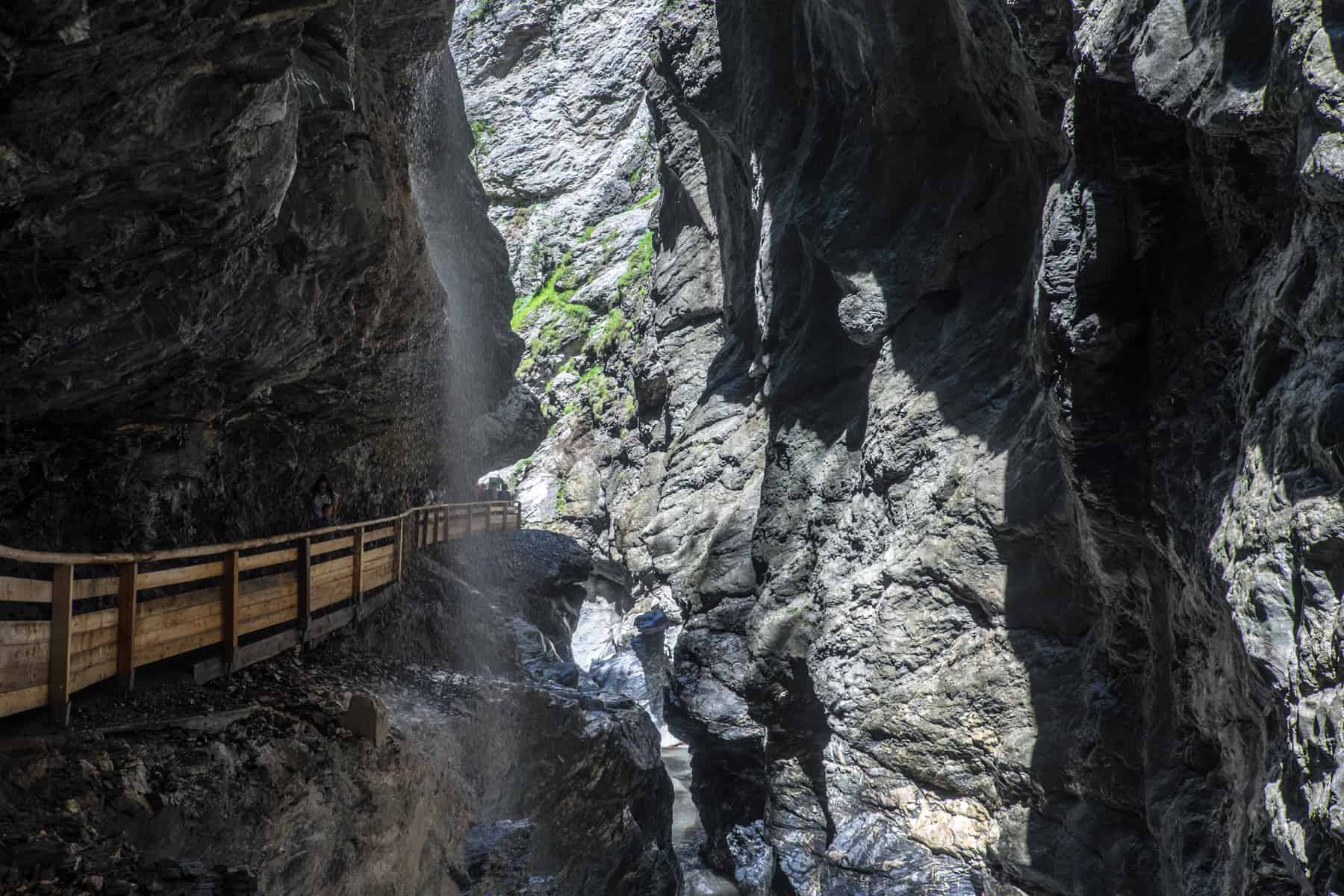 A a far view of the deep, narrow, rocky Liechtensteinklamm gorge during summer in St. Johann im Pongau, Austria