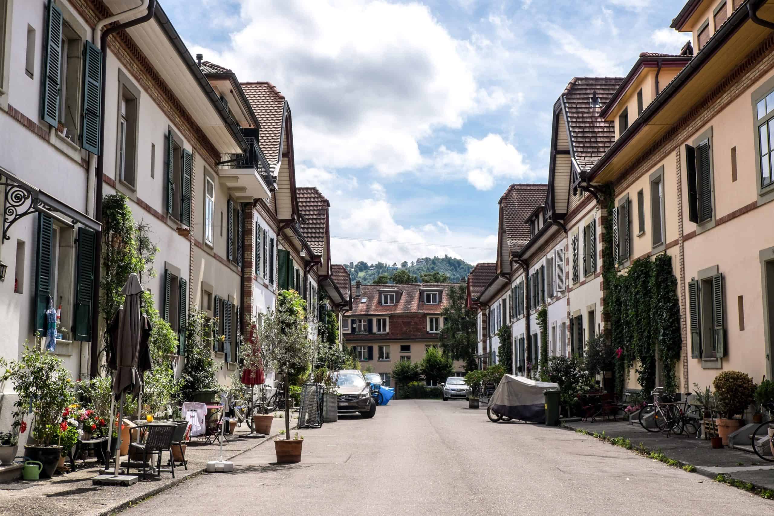 Toffee coloured houses in a quiet residential neighbourhood in old Bern, Switzerland