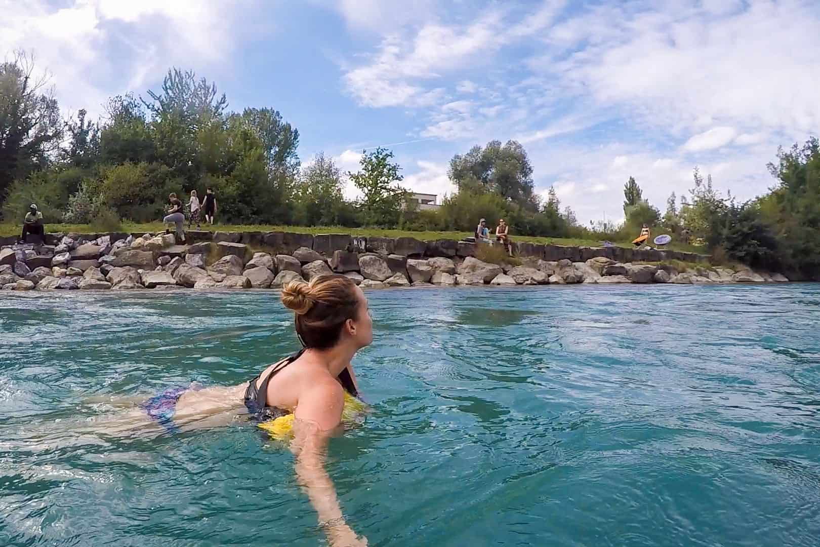 A woman swimming in the River Aare in Bern