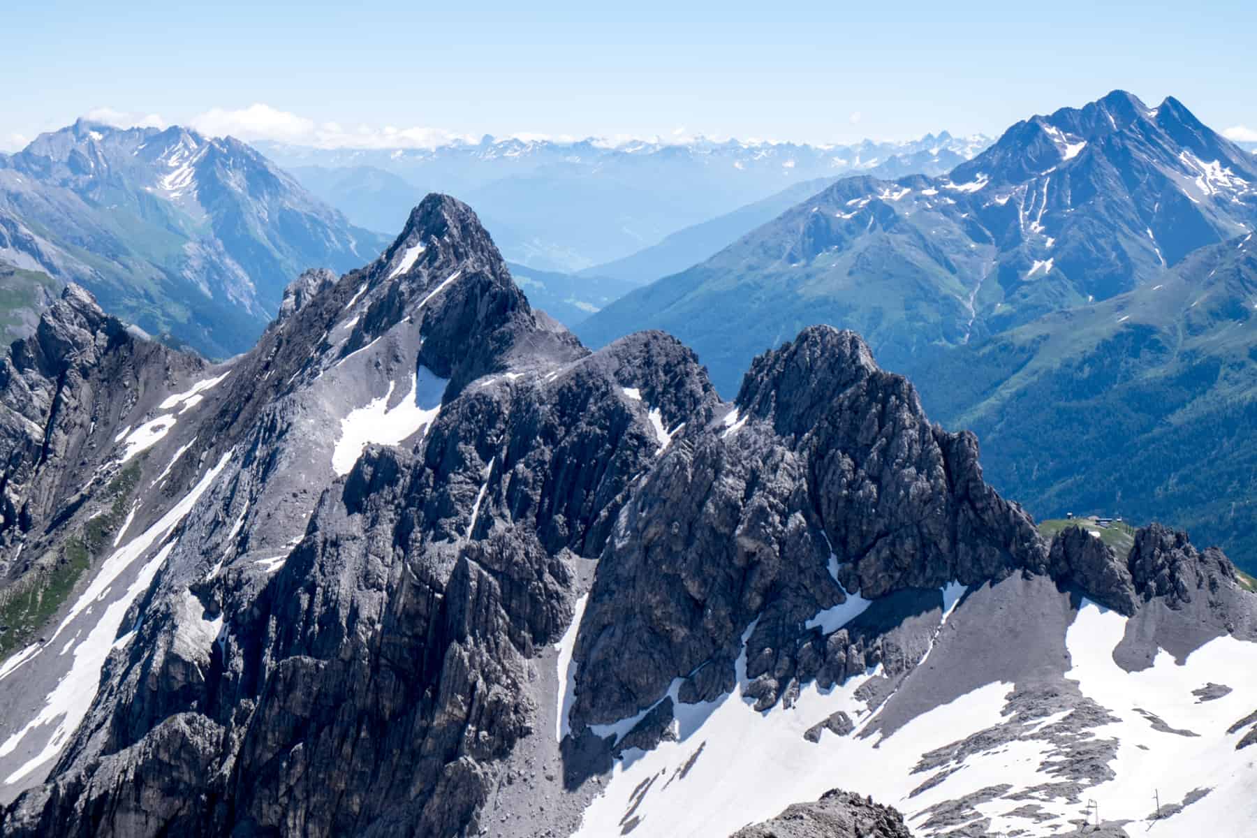 Mountainous views to Germany from the Valluga mountain in St Anton, Austria