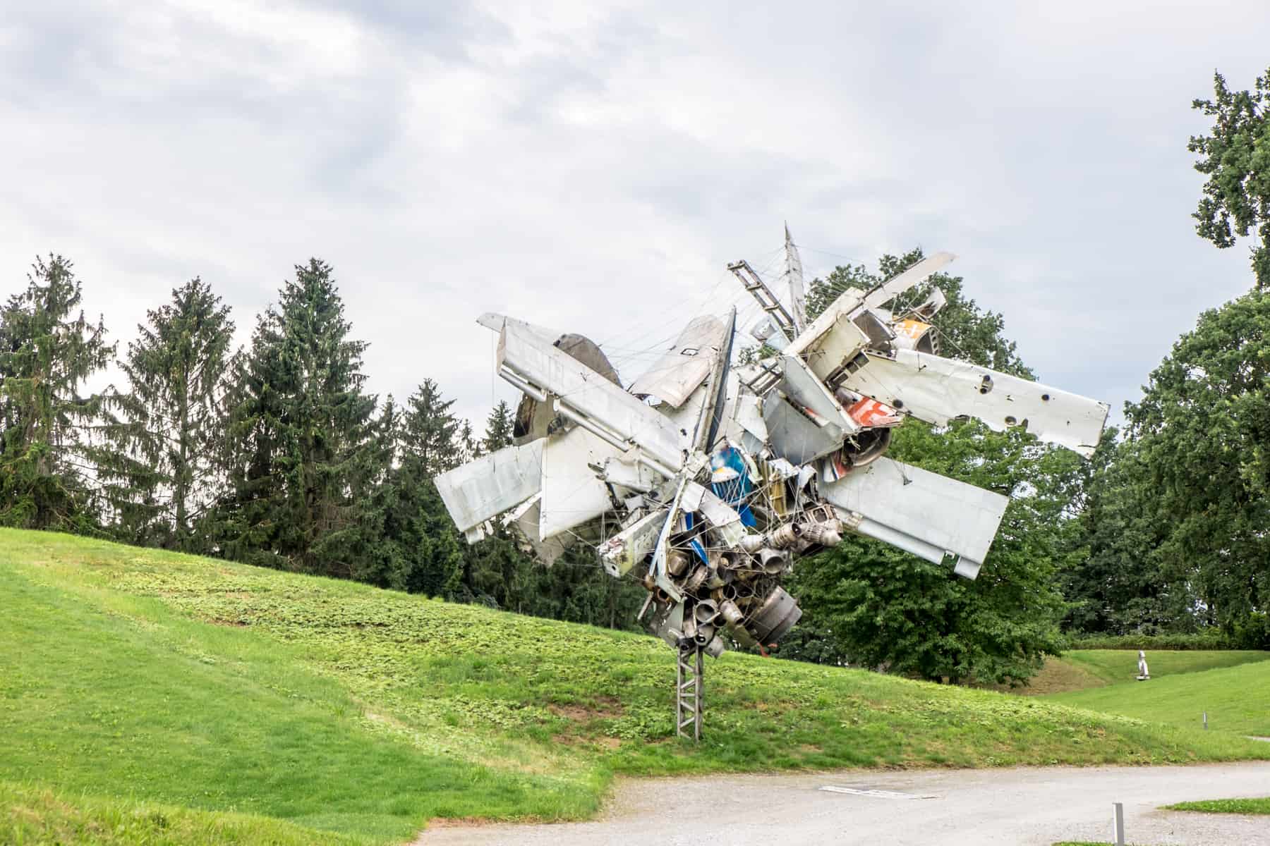 An artwork made up of scraps of airplane parts at the Austrian Sculpture Park near Graz