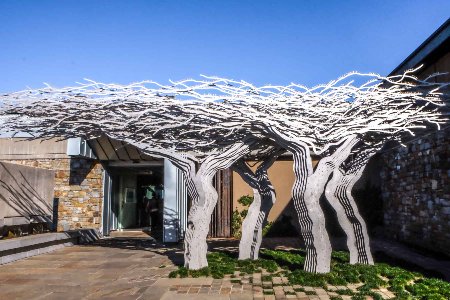 A tree sculpture artwork made from white wood at Tokara Vineyard in Stellenbosch 