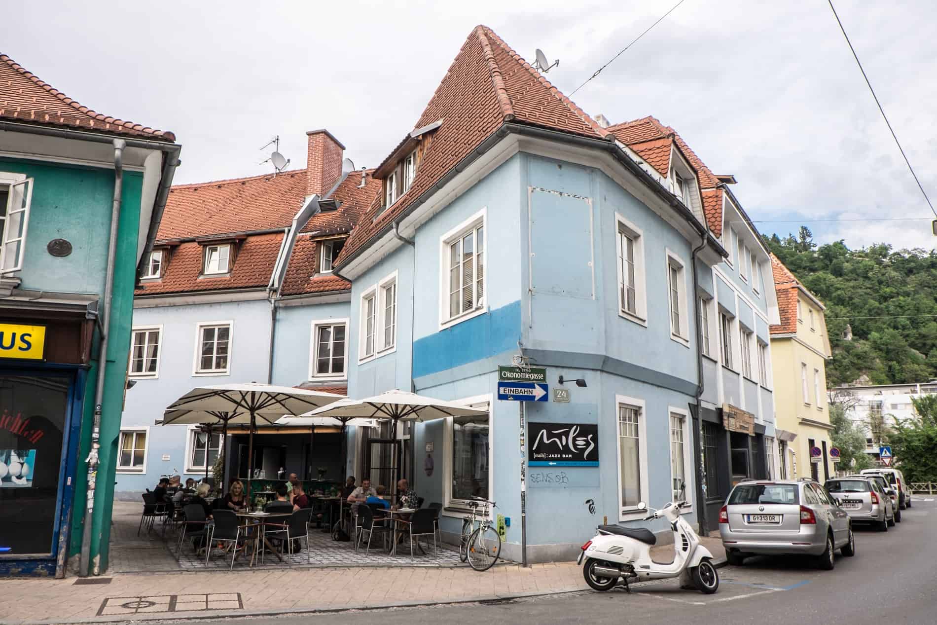 A former brother area building concealing a Jazz bar in the urbanised area of Graz.