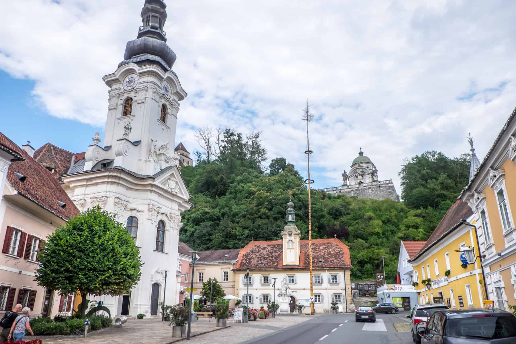 in the old pastel building square of Ehrenhausen on the famed South Styrian Wine Road Austria