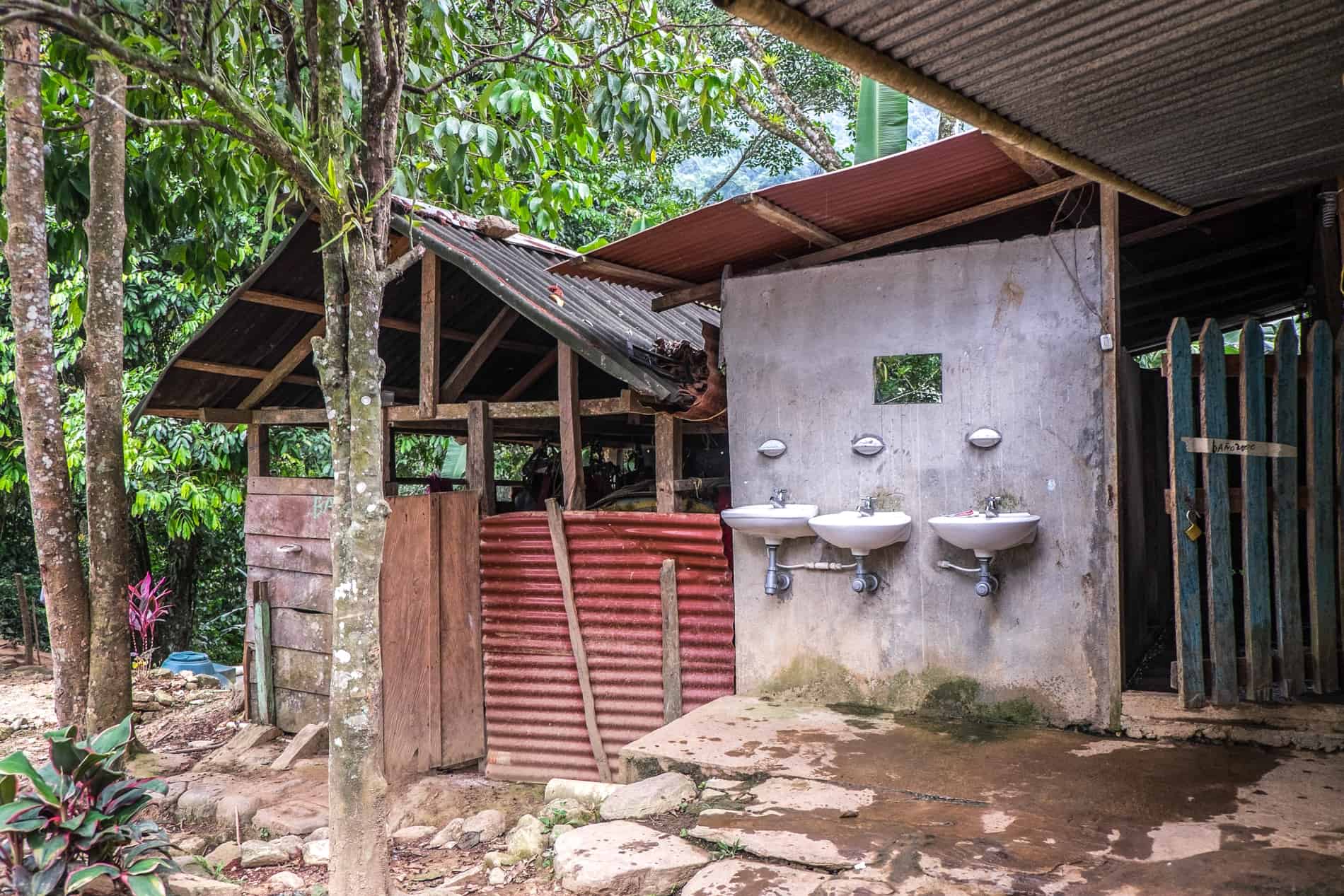 A Wiwa campsite in the jungle on the Lost City trek, with basic facilities.