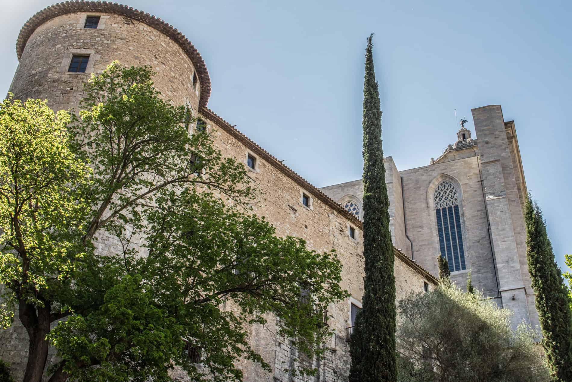 A tower and rampart section of the The Força Vella Fortress in Girona built by the Romans.