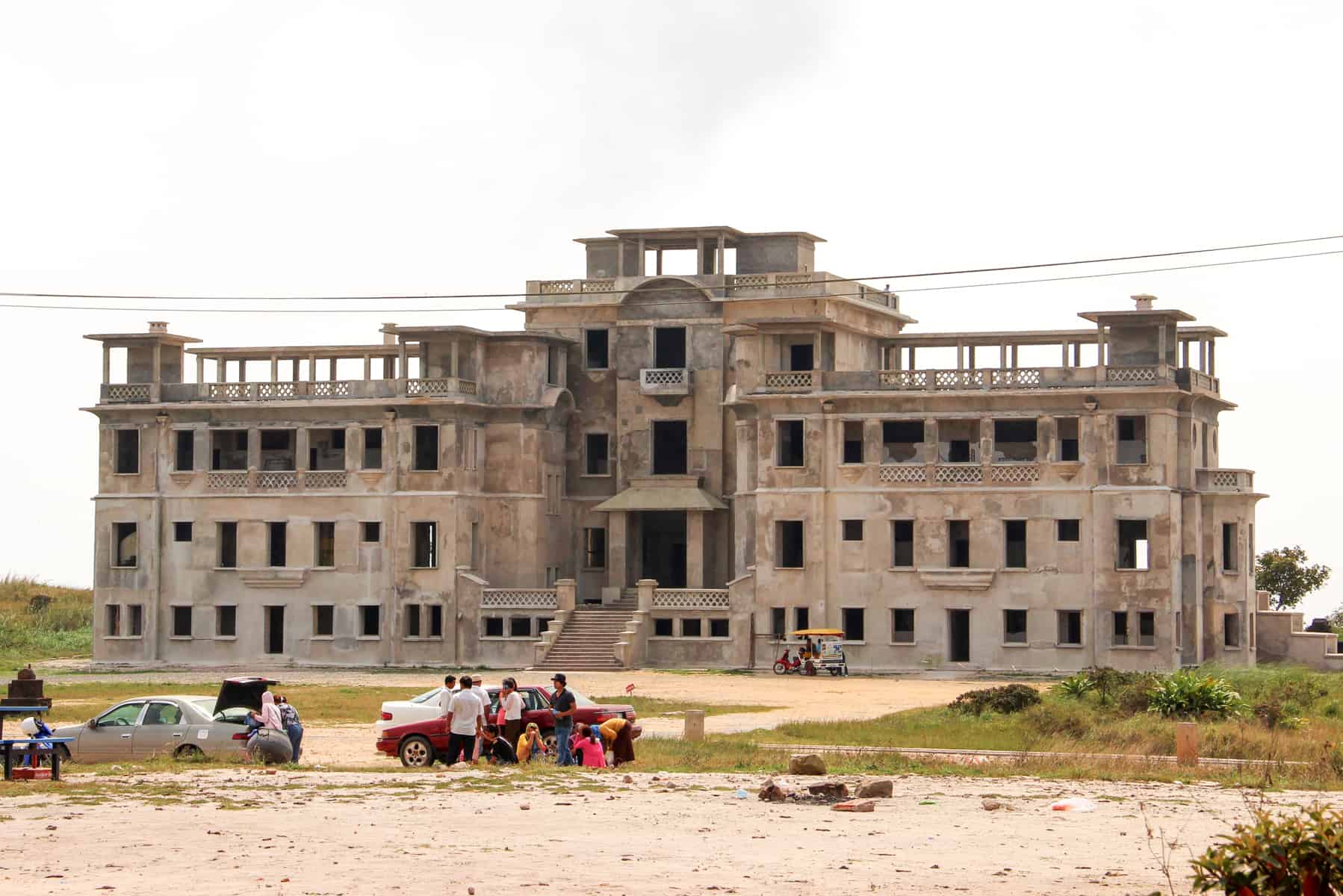 An abandoned hotel building that was part of the planned Boker Hill Station resort complex in Kampot, Cambodia.