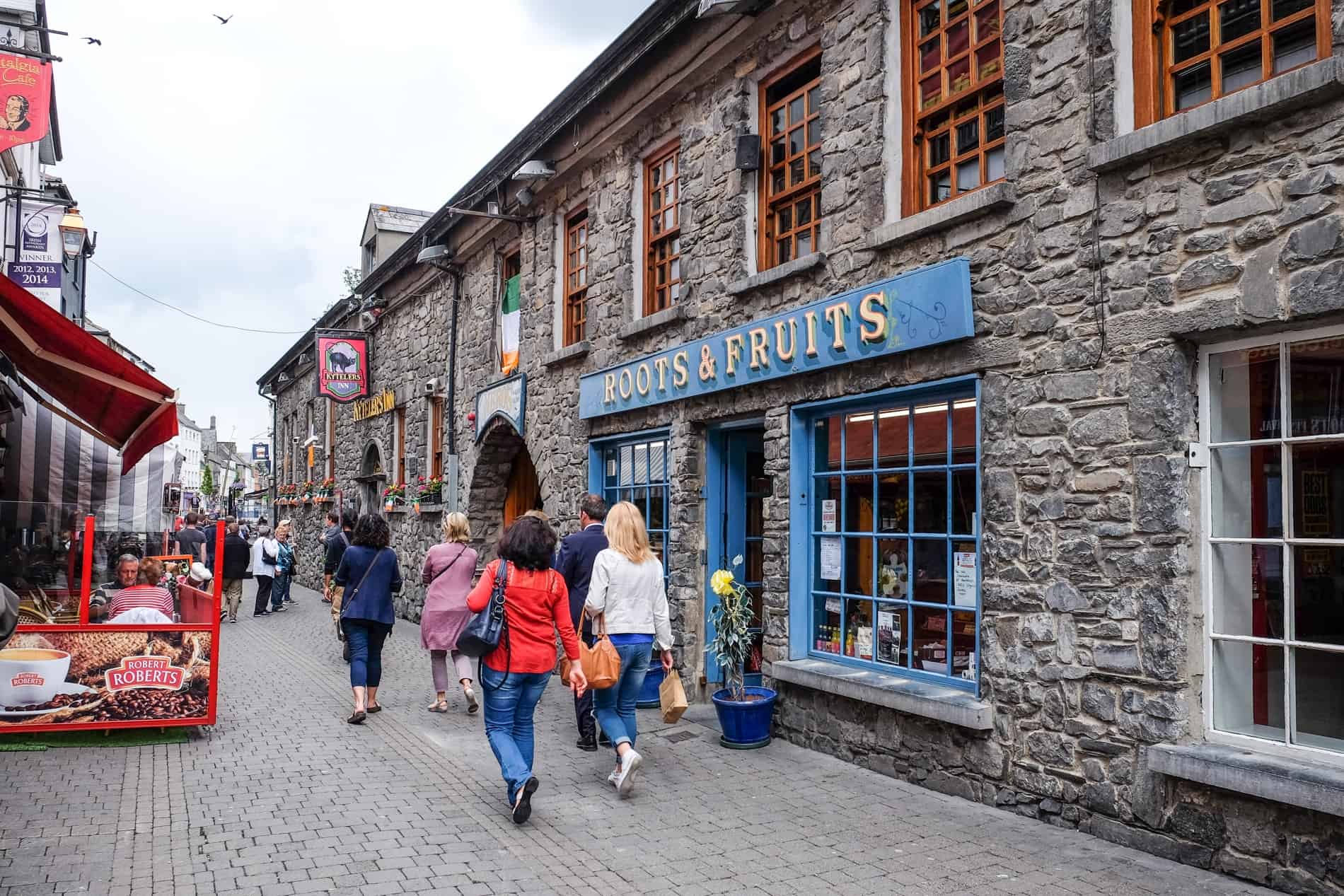 Medieval St Kierens Street in Kilkenny lined with pubs.