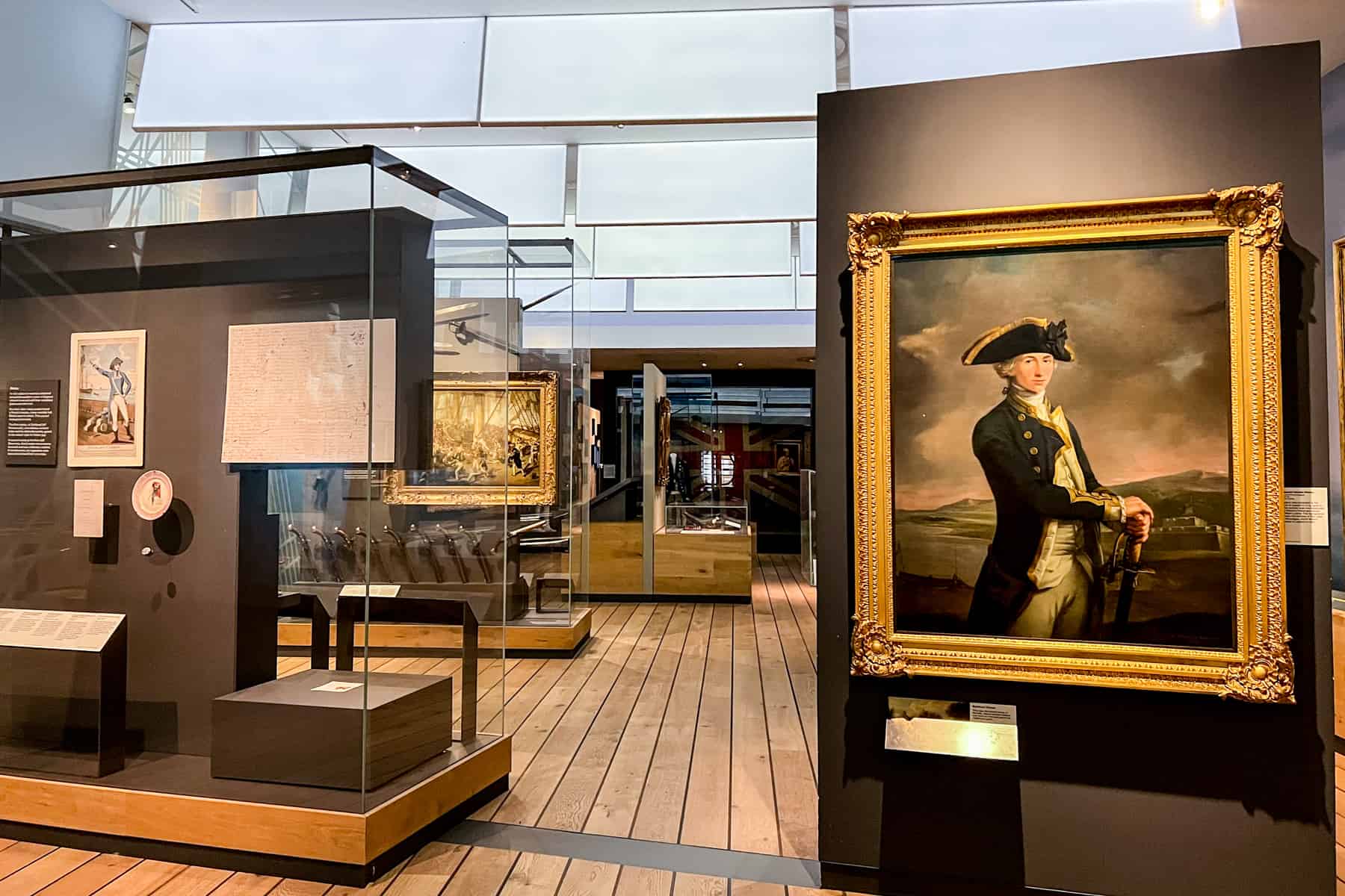 A gold framed portrait of Admiral Horatio Nelson on display in the he National Maritime Museum's 'Nelson, Navy, Nation' gallery.