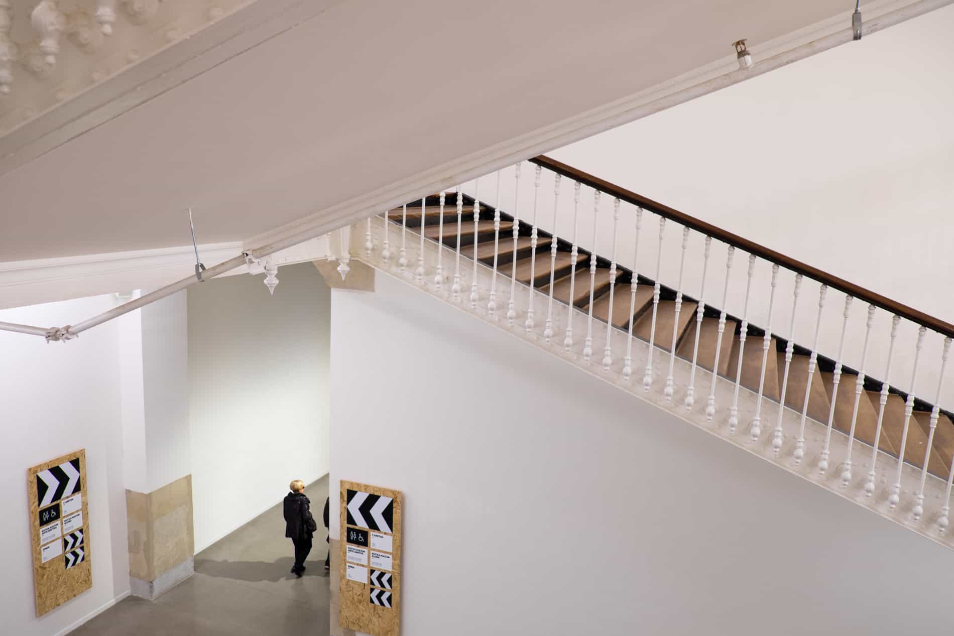 Thew wooden staircases and bright white walls of the Tabakalera Contemporary Culture Centre in San Sebastian.