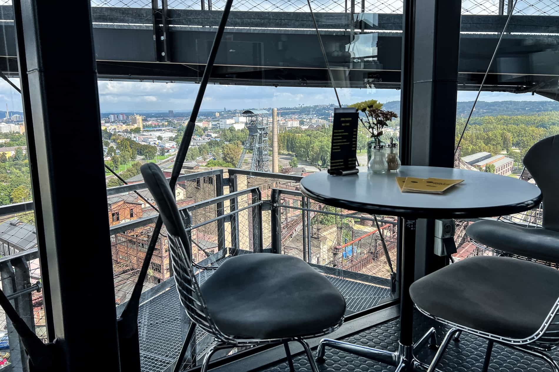 The bolt Tower cafe overlooking the industrial site of Dolní Vítkovice.