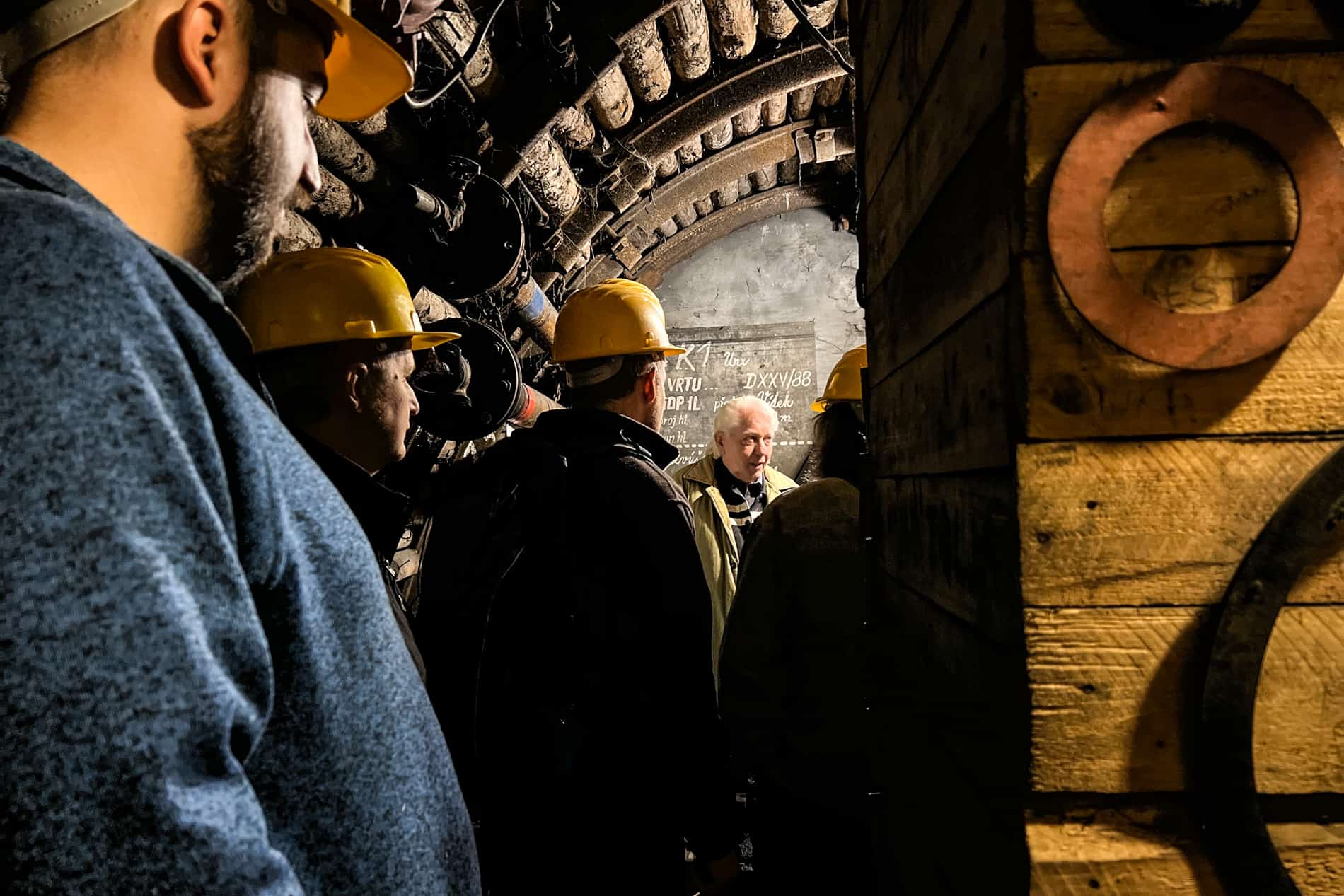 A man leads a tour in a former mine in Ostrava. 