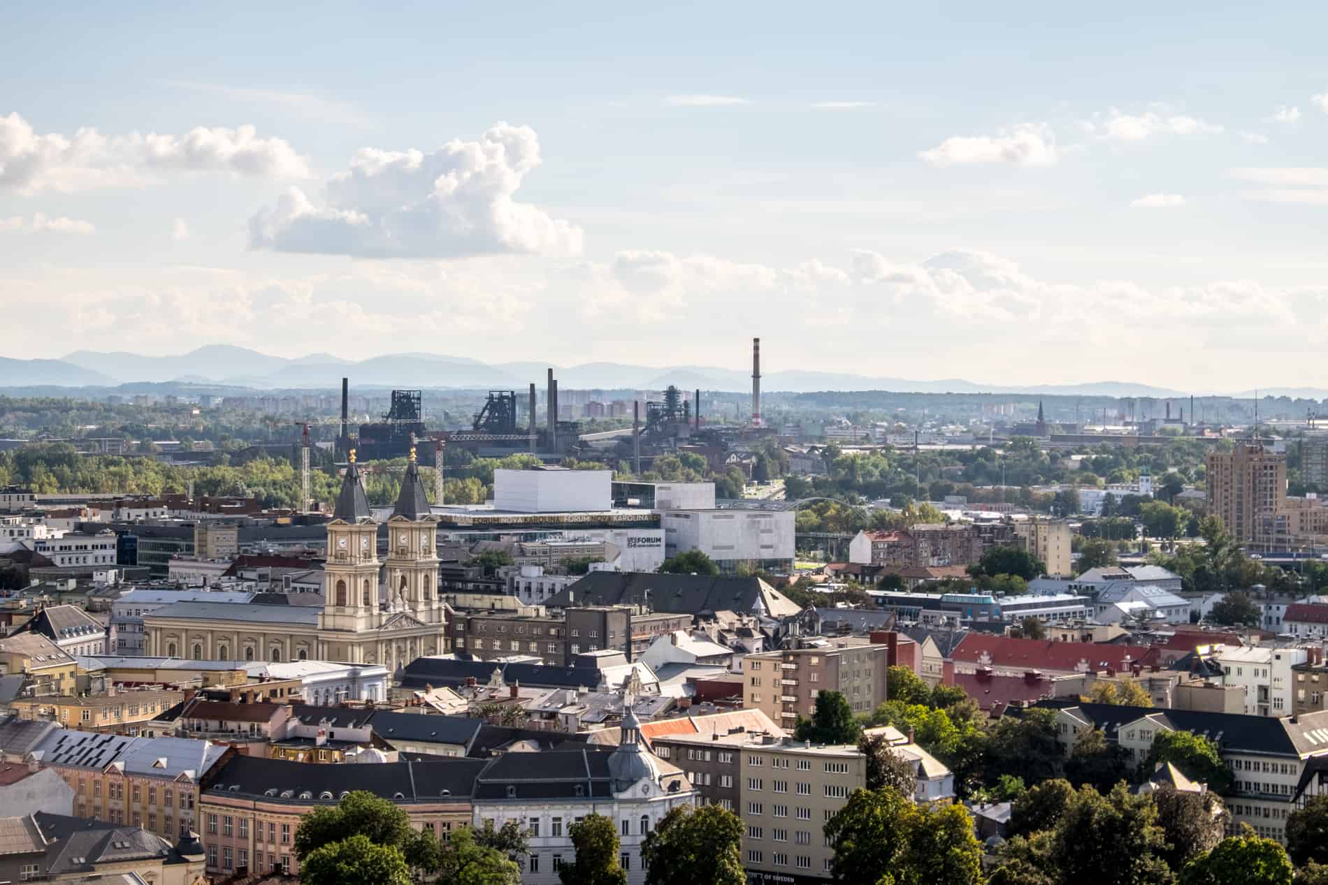 Elevated view across the city and the industrial sites of Ostrava, Czech Republic. 