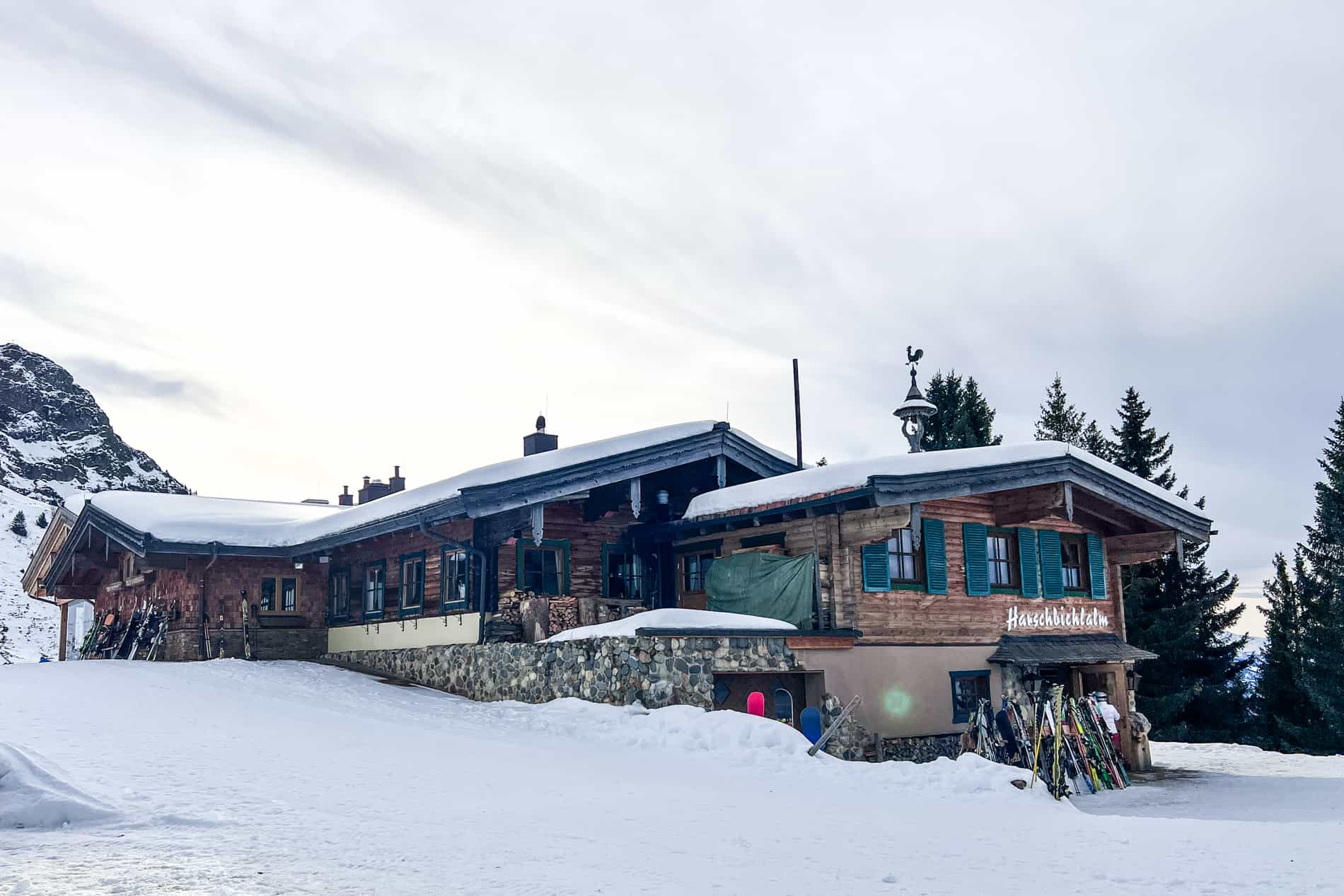 The Harschbichlalm hut in St. Johann in Tirol, at the top of the ski slopes. 