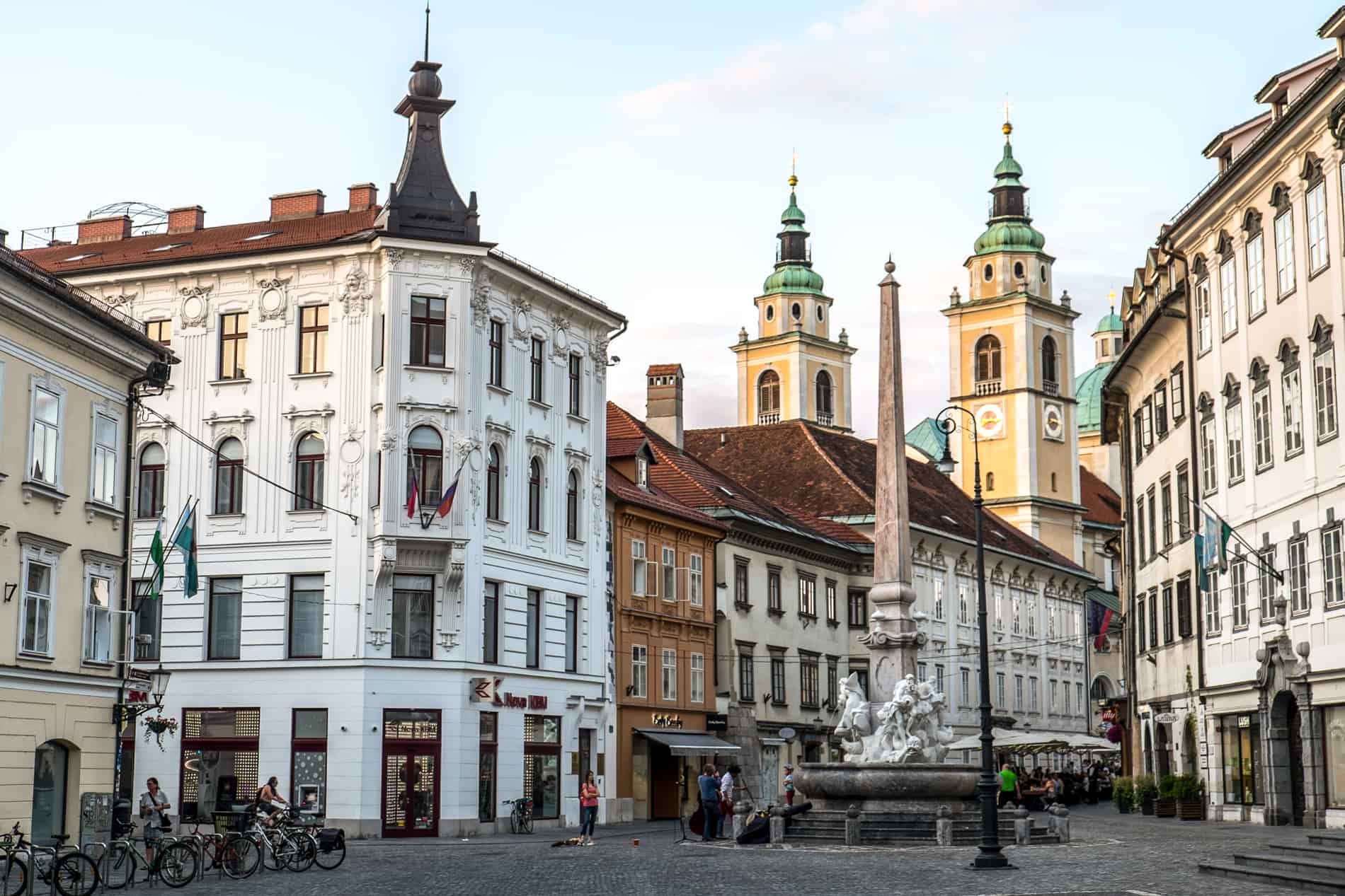 Mestni Trg fountain and Roman square - one of the places to visit in Ljubljana old town. 