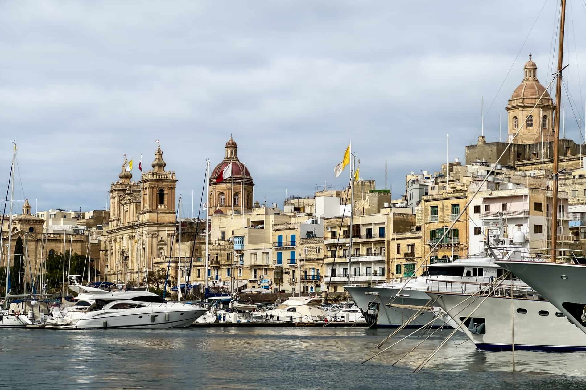 Yachts in the harbour of Vittoriosa, Malta - an opulent old city of golden stone and spires. 