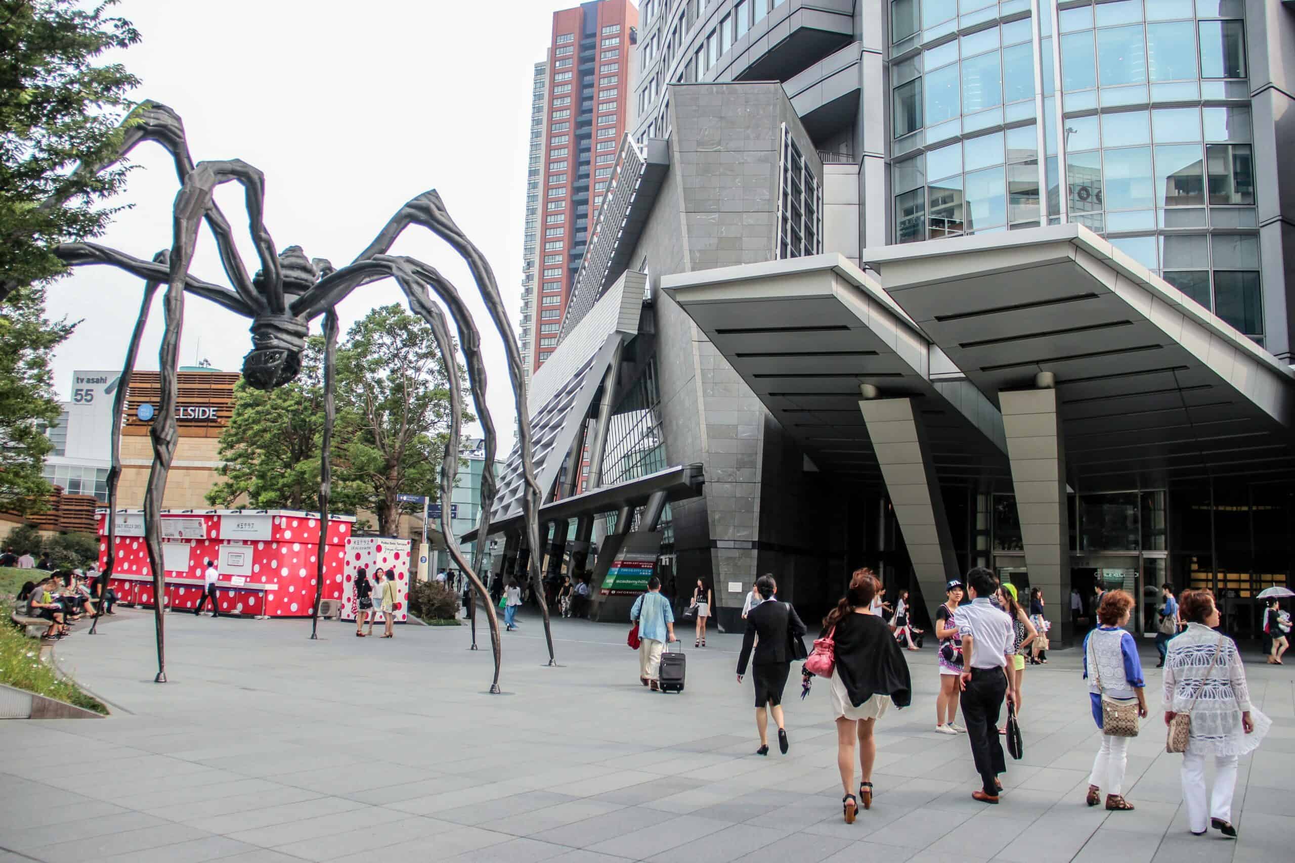 A giant, metal spider art structure outside the Mori Art Museum in Tokyo.