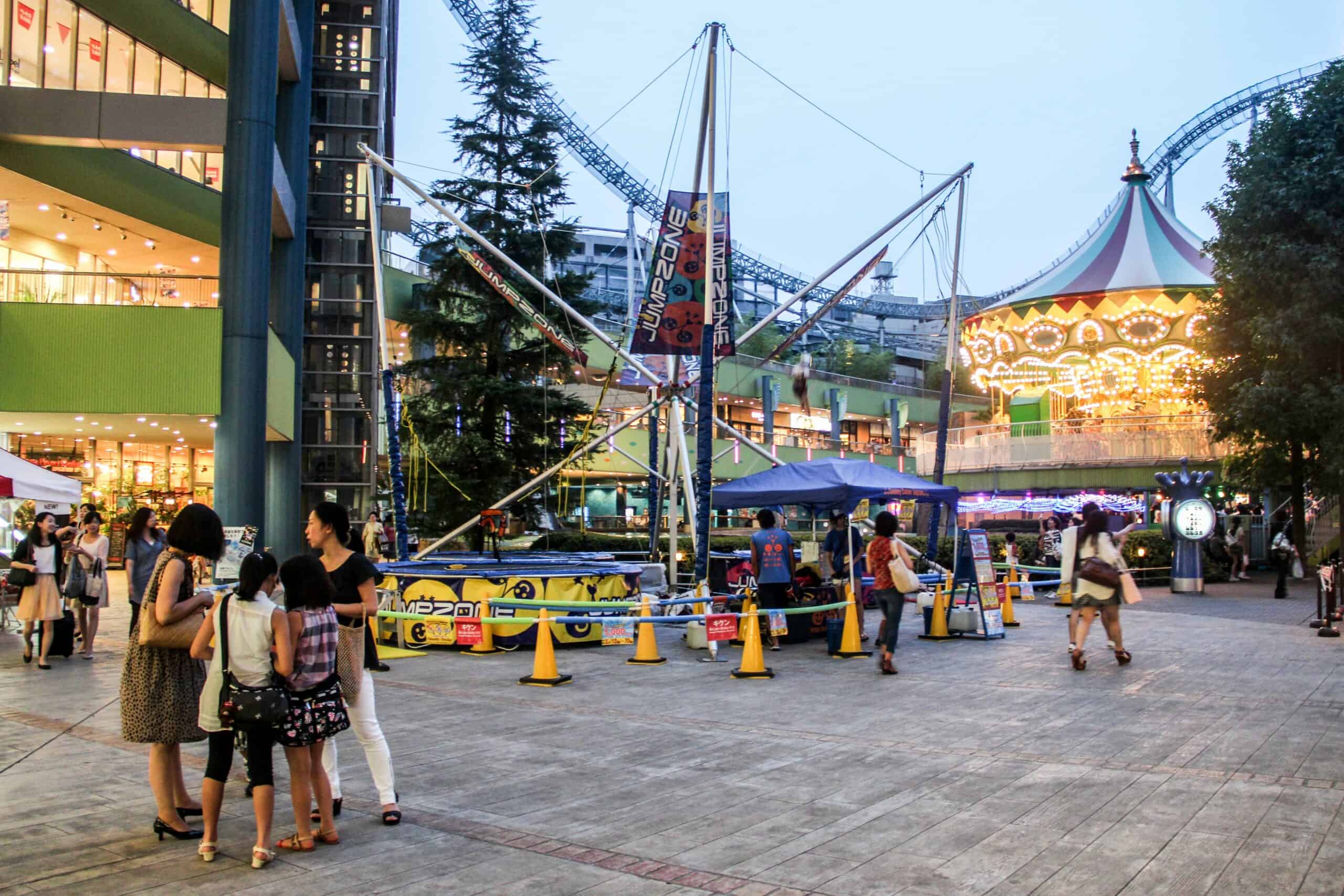 A rollercoaster in the shopping mall and entertainment complex of Tokyo Dome City. 