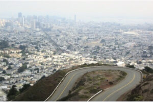 View from a curving road above Los Angeles, California